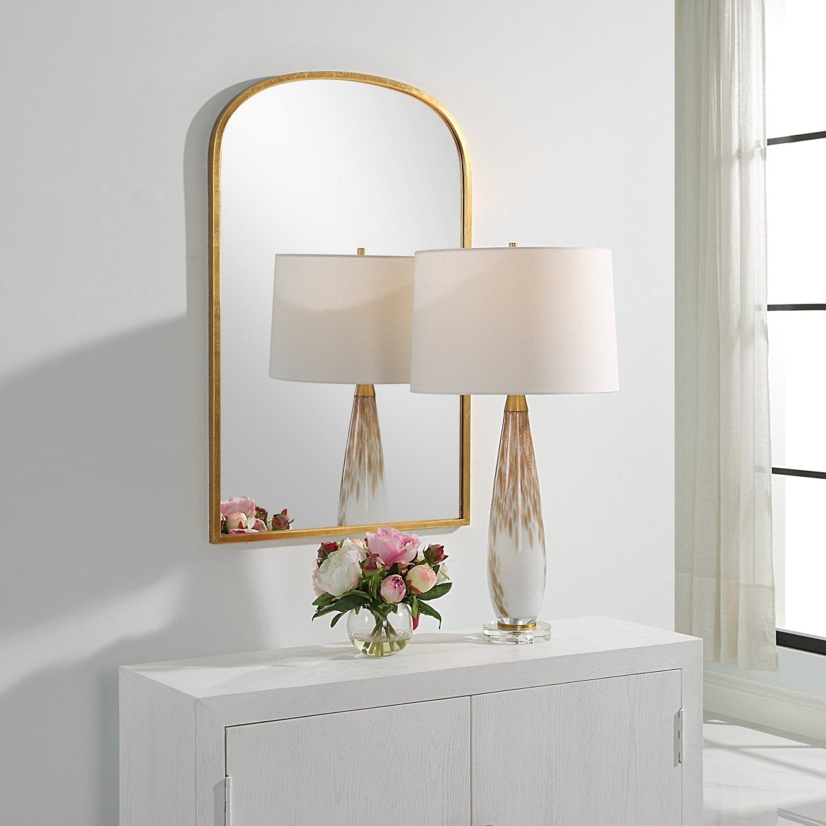 Gold Leaf Iron Framed Arched Mirror - Uttermost - Arched Mirrors by Modest Hut