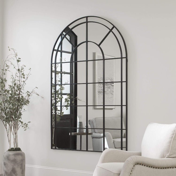 Grand Black Iron Arched Mirror - Uttermost - Arched Mirrors by Modest Hut