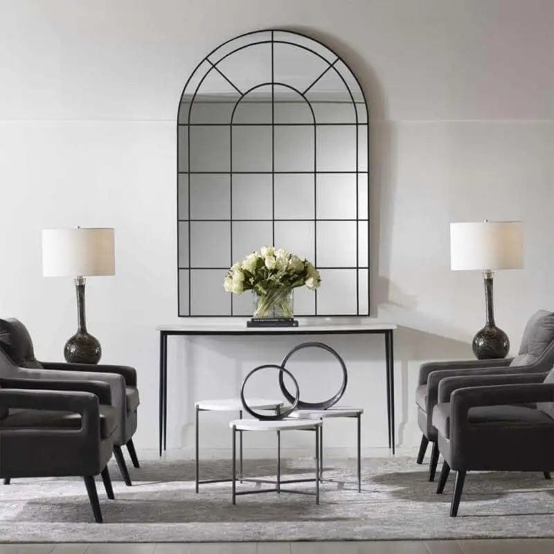 Grand Black Iron Arched Mirror - Uttermost - Arched Mirrors by Modest Hut