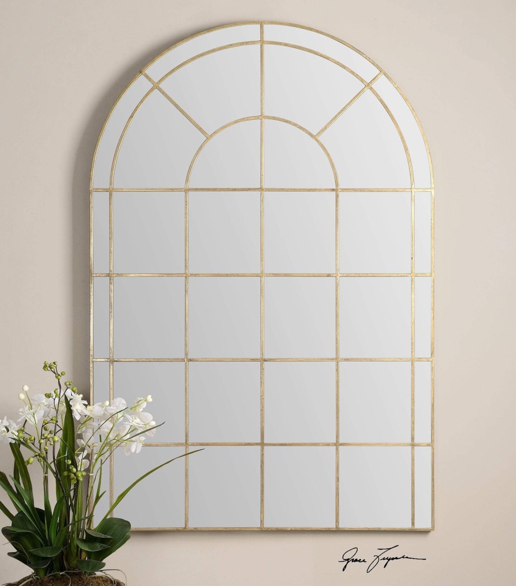 Grand Gold Iron Arched Mirror - Uttermost - Arched Mirrors by Modest Hut