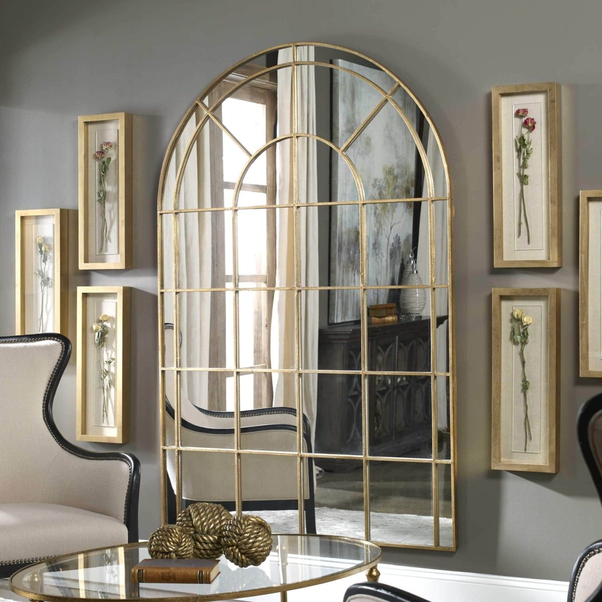 Grand Gold Iron Arched Mirror - Uttermost - Arched Mirrors by Modest Hut