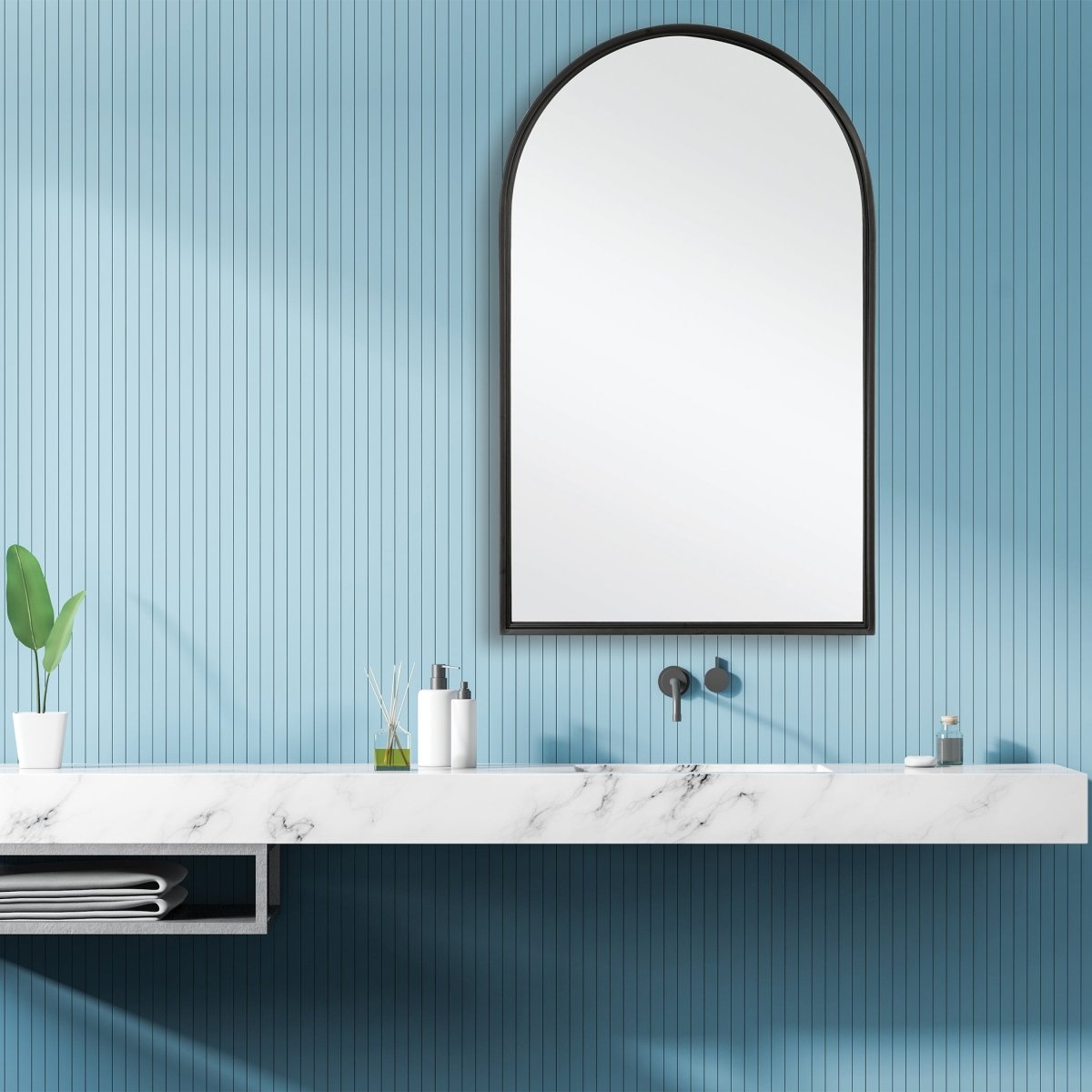Matte Black Thin Frame Arch Top Mirror - Uttermost - Arched Mirrors by Modest Hut