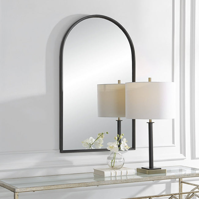Matte Black Thin Frame Arch Top Mirror - Uttermost - Arched Mirrors by Modest Hut