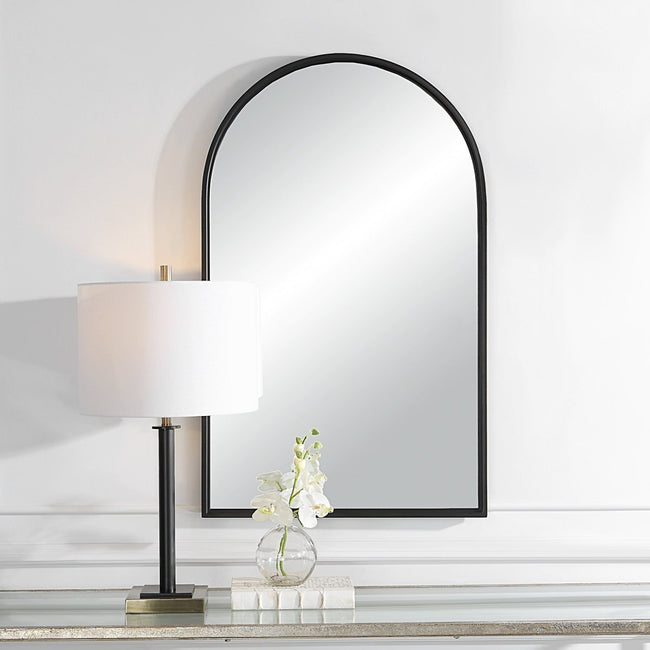 Matte Black Thin Frame Arch Top Mirror - Uttermost - Arched Mirrors by Modest Hut