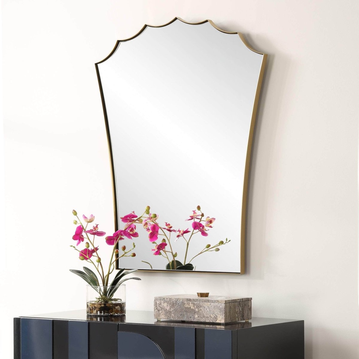 Monarch Scalloped Arched Vanity Mirror - Uttermost - Arched Mirrors by Modest Hut