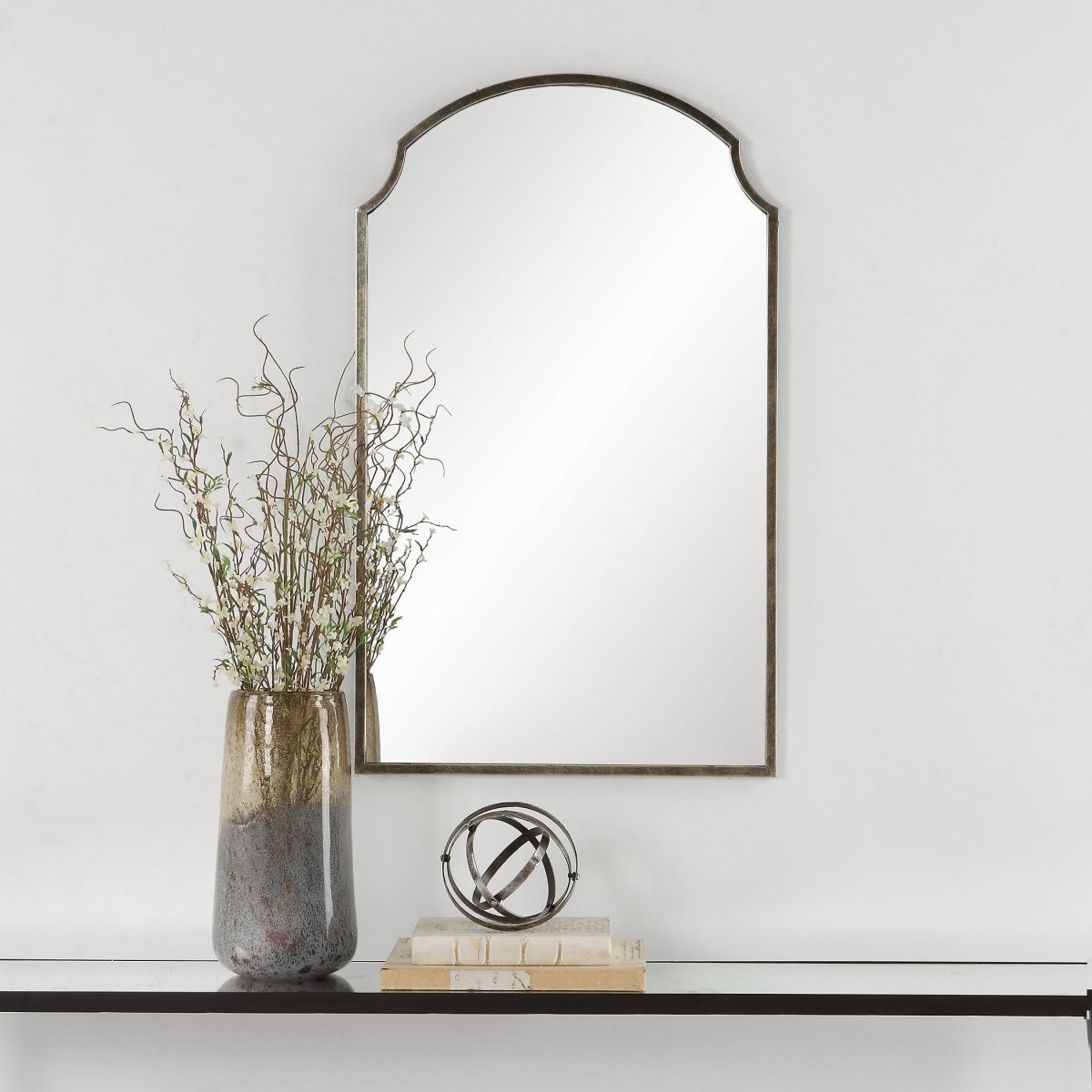 Rich Bronze Scalloped Corner Arch Top Mirror - Uttermost - Arched Mirrors by Modest Hut