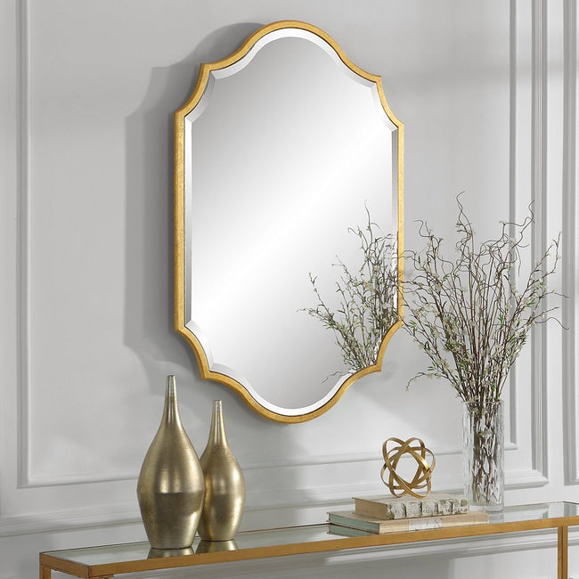 Rich Gold Leaf Curved and Arched Metal Frame Mirror - Uttermost - Arched Mirrors by Modest Hut