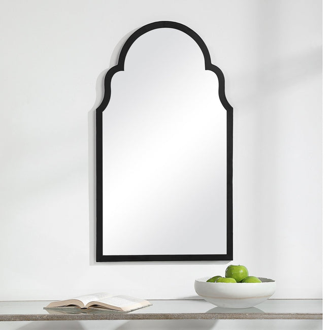 Satin Black Iron Arch Top Frame Mirror - Uttermost - Arched Mirrors by Modest Hut