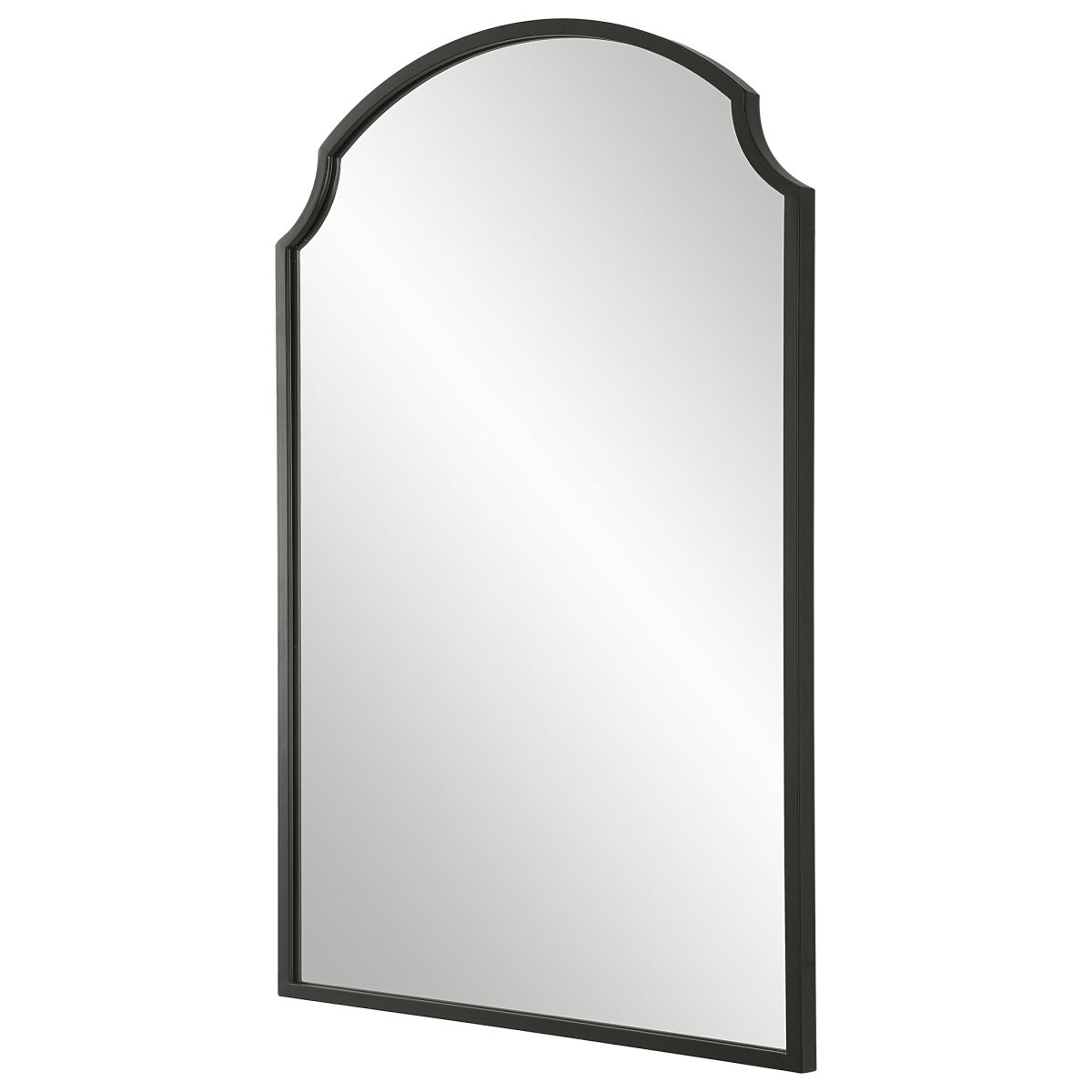 Satin Black Scalloped Corner Arch Top Mirror - Uttermost - Arched Mirrors by Modest Hut