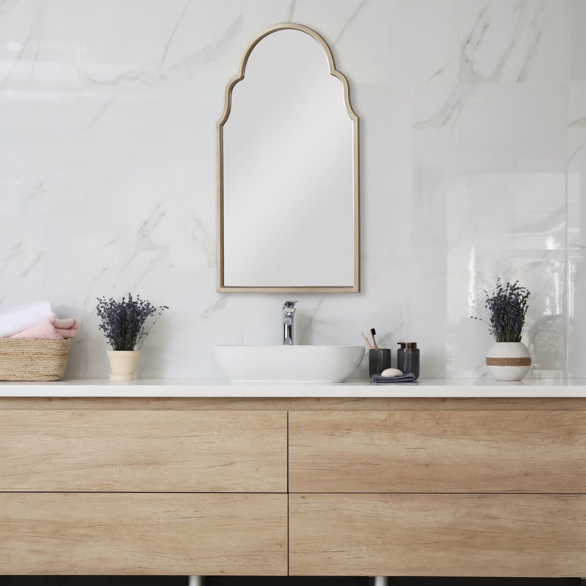 Warm Silver Shaped Arch Top Mirror - Uttermost - Arched Mirrors by Modest Hut