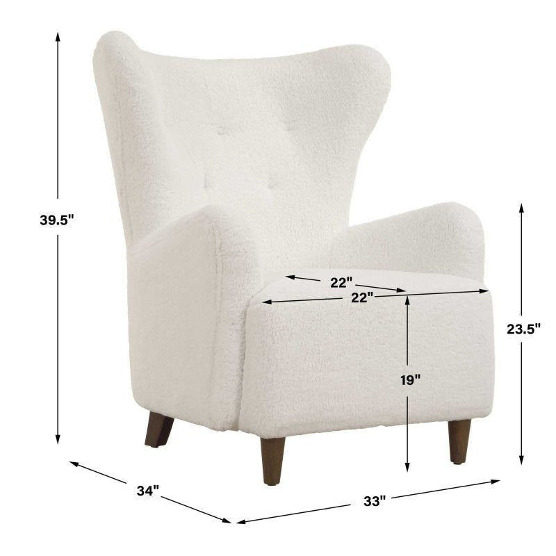 Ingel White Wingback Armchair by Uttermost dimensions diagram
