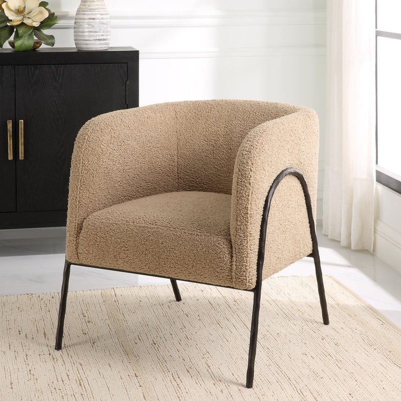 Jacobsen Tan Shearling Barrel Chair - Uttermost - Armchairs by Modest Hut