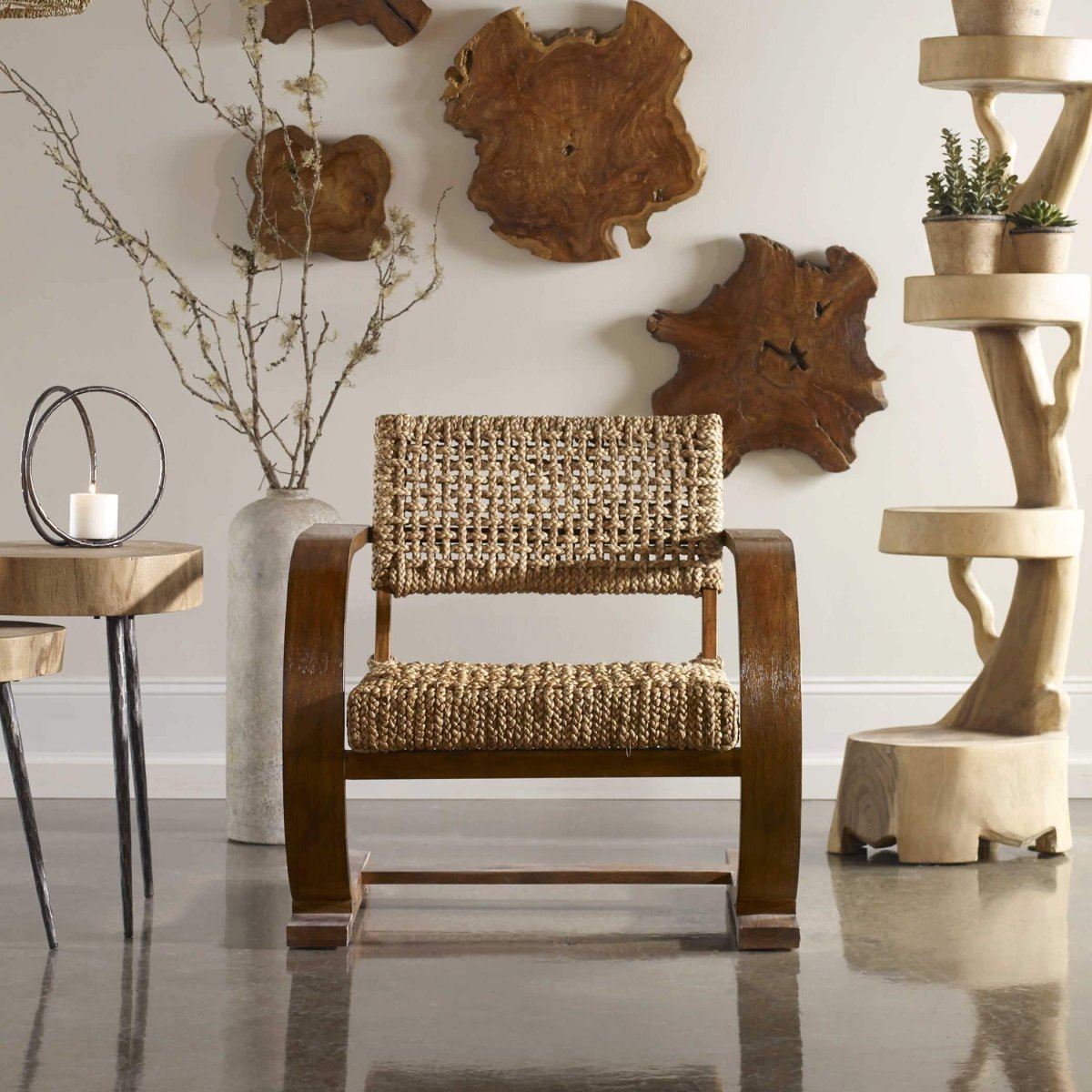 Rehema Natural Woven Bohemian Armchair - Uttermost - Armchairs by Modest Hut