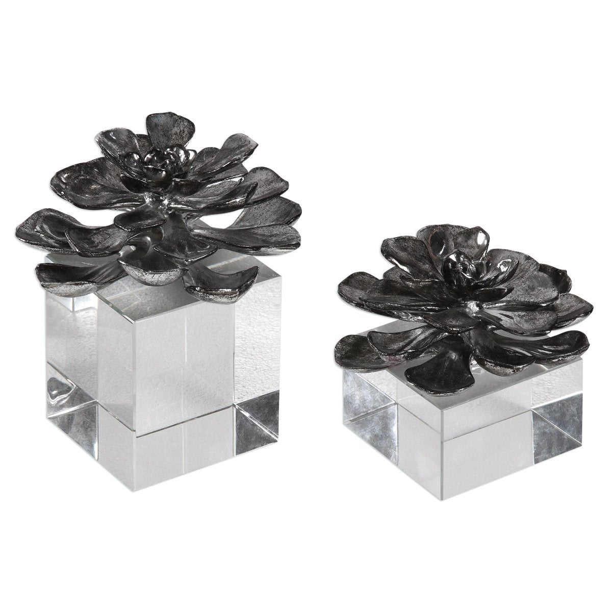 Indian Lotus Metallic Silver Flowers S/2 - Uttermost - Artificial Flora by Modest Hut