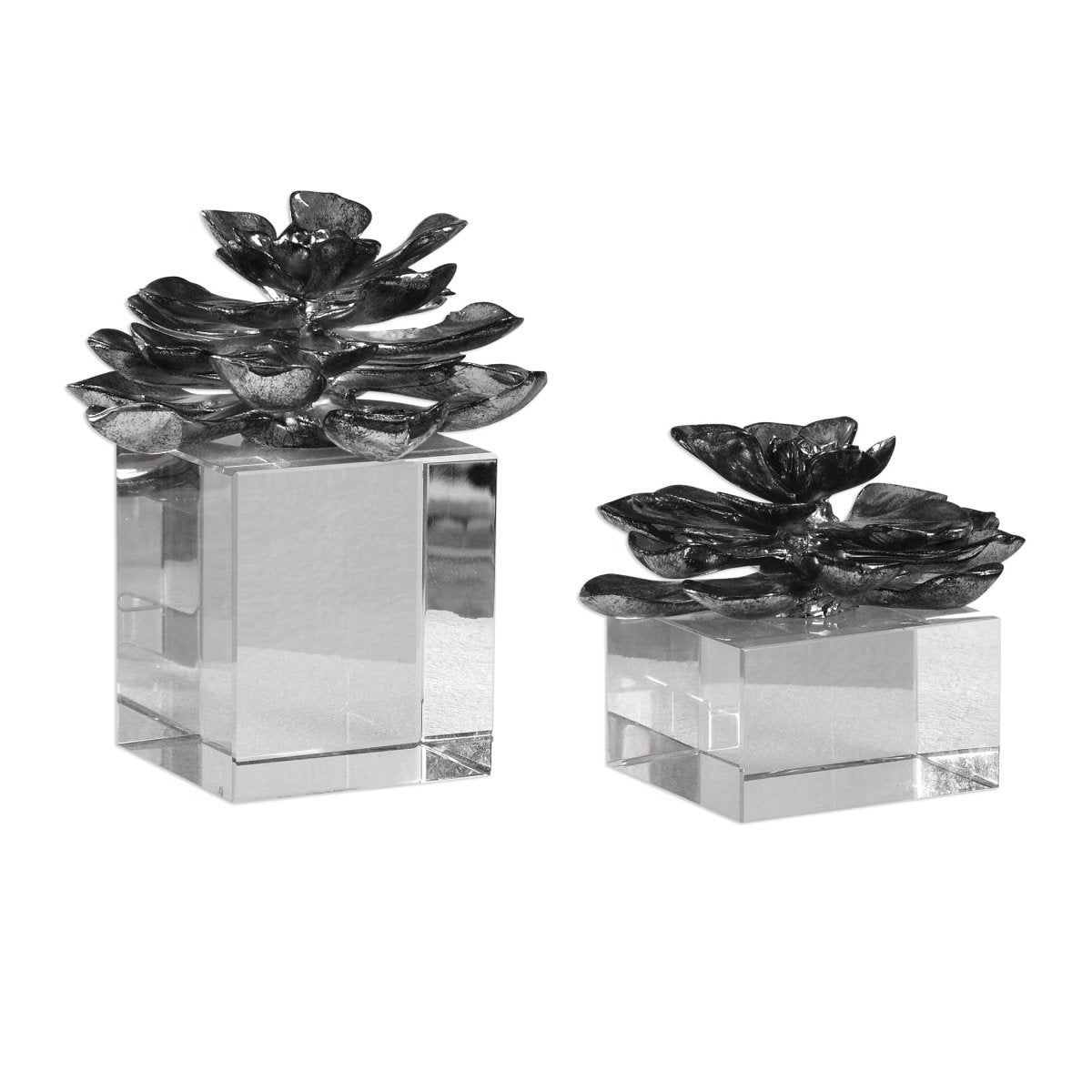 Indian Lotus Metallic Silver Flowers S/2 - Uttermost - Artificial Flora by Modest Hut