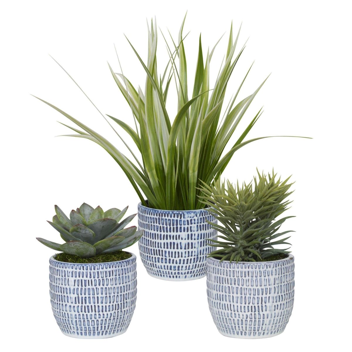 Puebla Greenery In Blue & White Pots, S/3 - Uttermost - Artificial Flora by Modest Hut