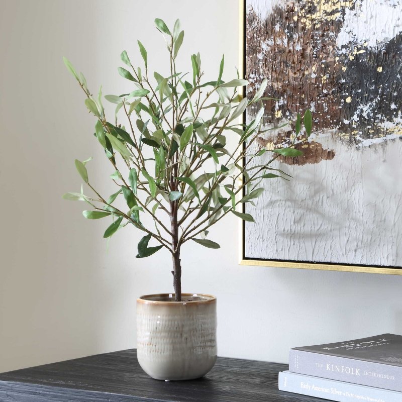 Solea Olive Accent & Textured Vase - Artificial Flora
