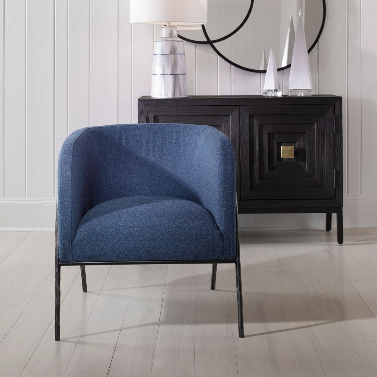 Jacobsen Denim Barrel Chair - Uttermost - Barrel Chairs by Modest Hut