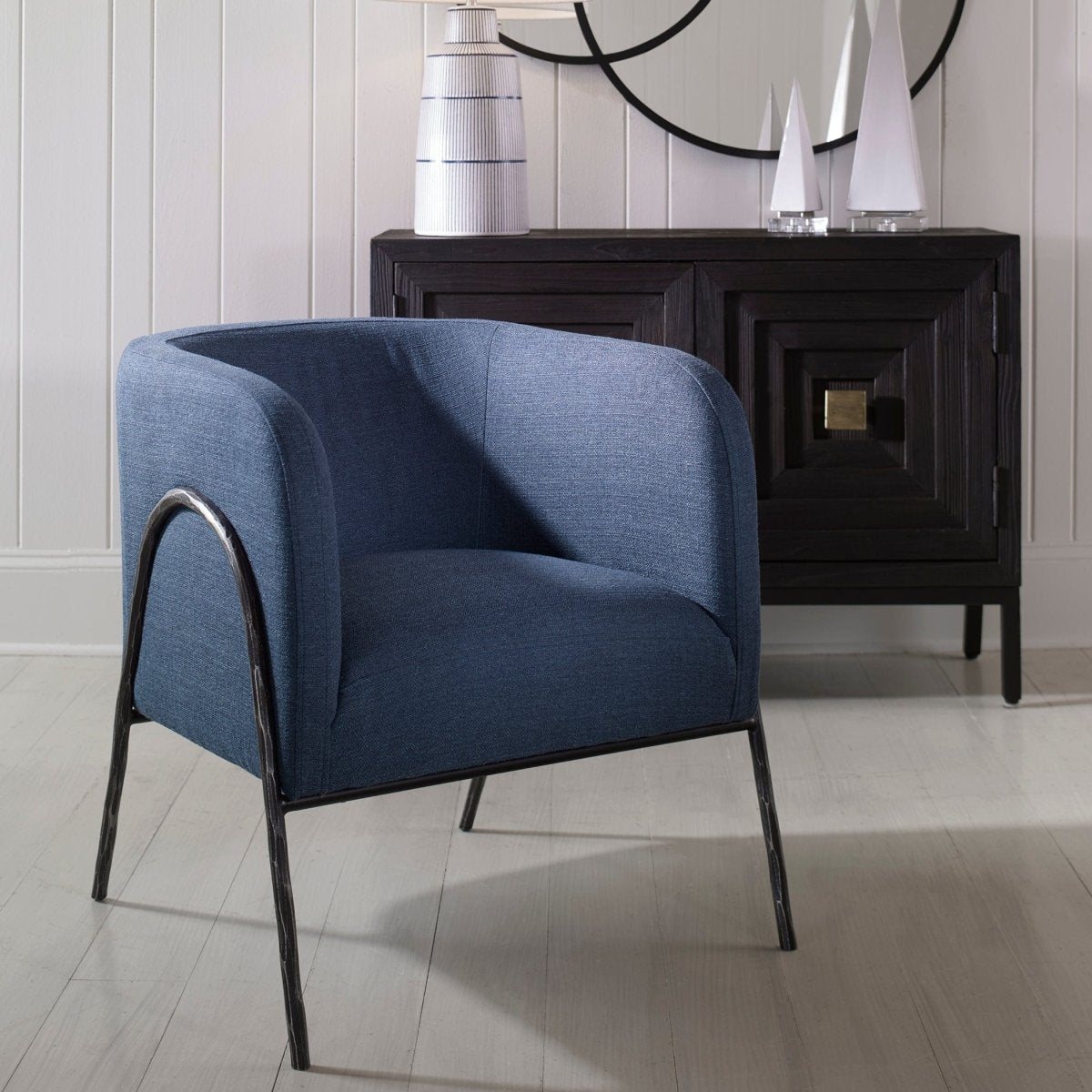 Jacobsen Denim Barrel Chair - Uttermost - Barrel Chairs by Modest Hut