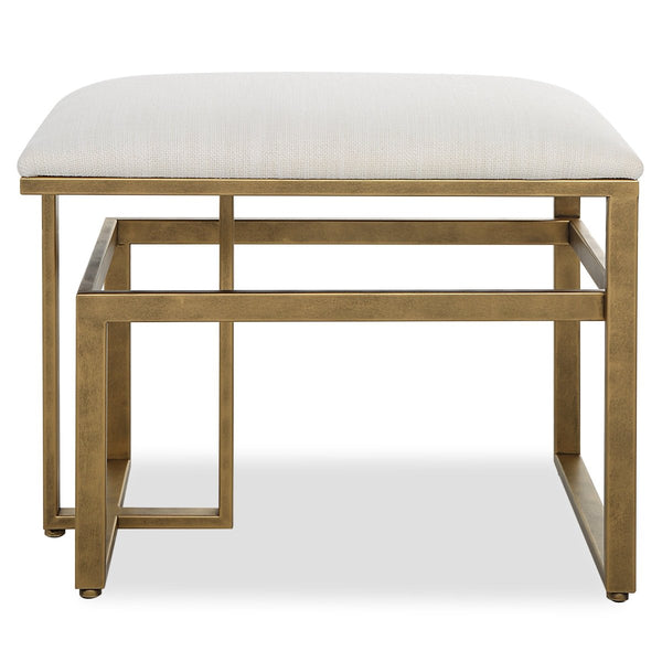 Antique Brushed Brass Iron Bench with Off White Upholstery - Uttermost - Benches by Modest Hut