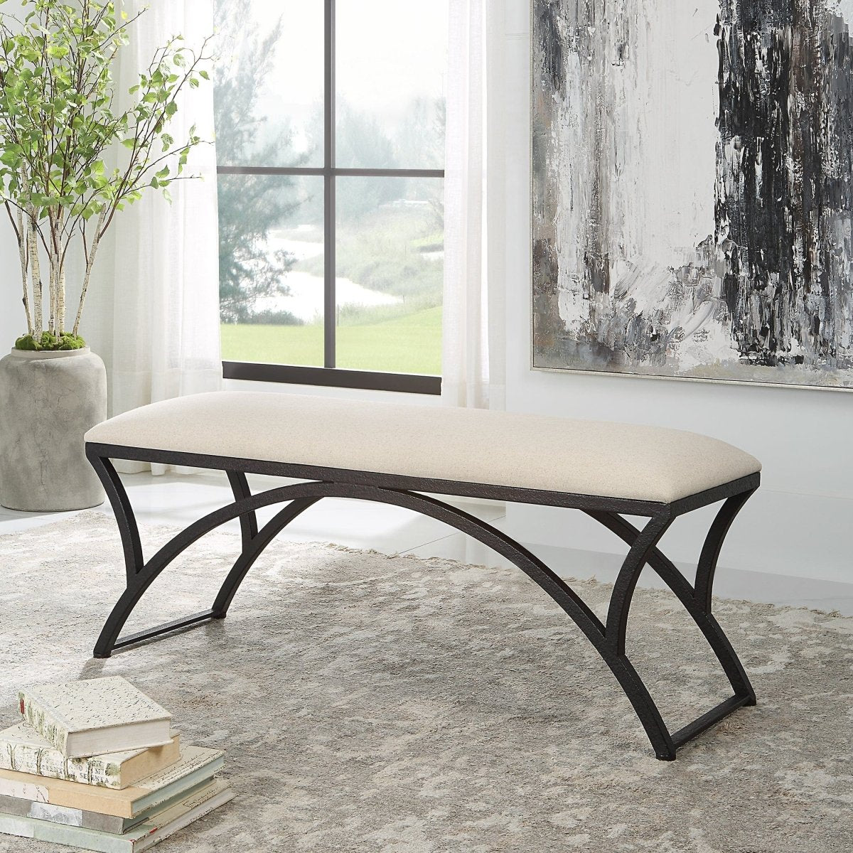Arched Frame Rustic Black Iron Bench - Uttermost - Benches by Modest Hut