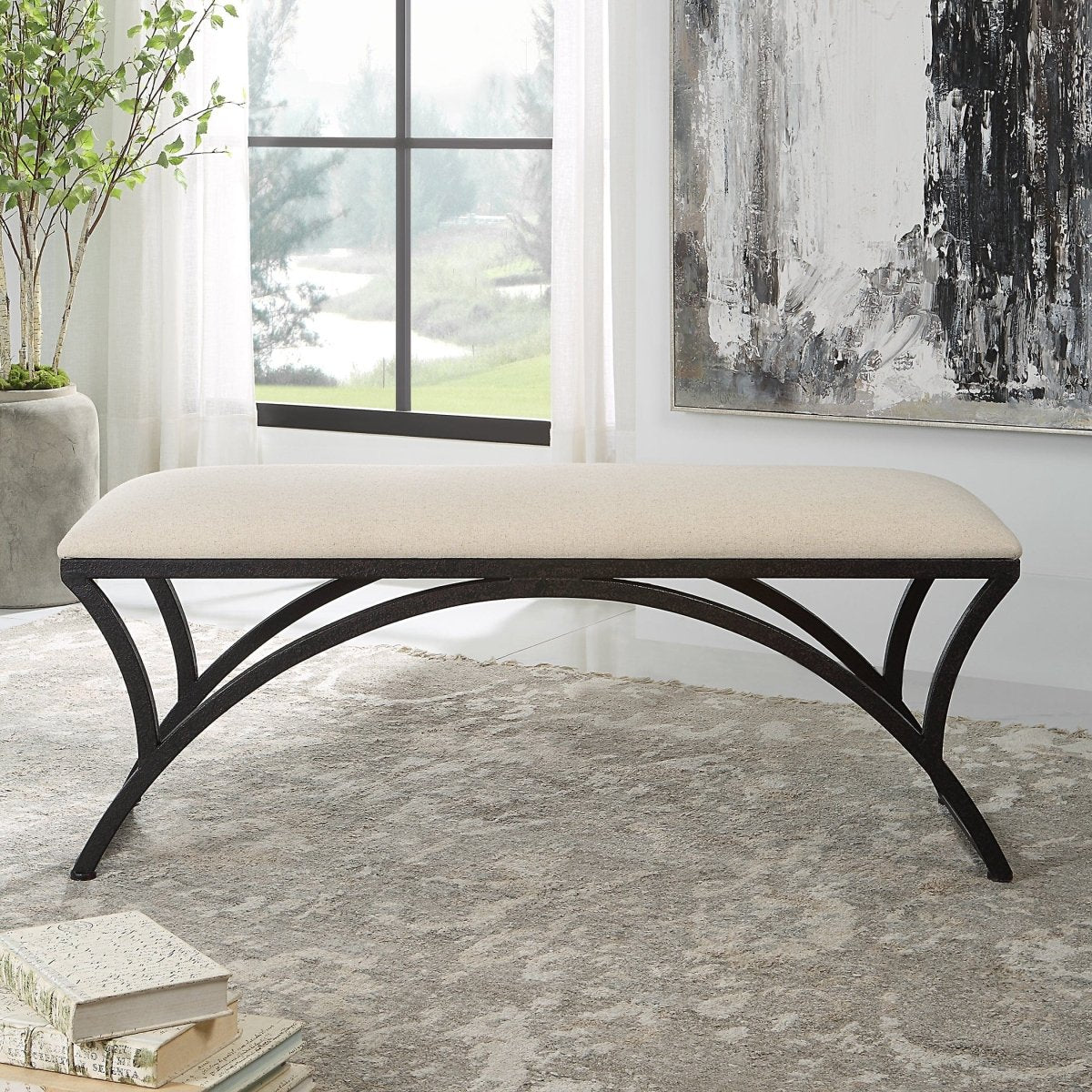 Arched Frame Rustic Black Iron Bench - Uttermost - Benches by Modest Hut