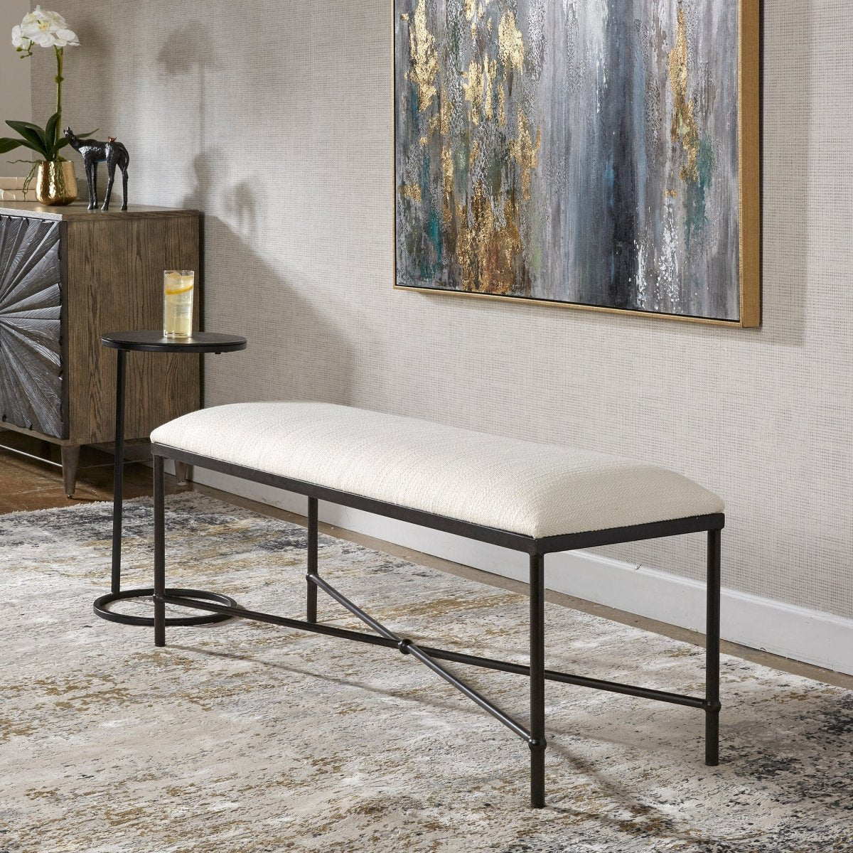 Avenham Black Framed Bench - Uttermost - Benches by Modest Hut