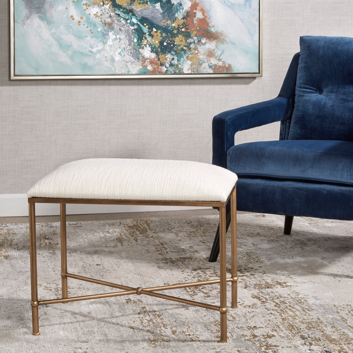 Avenham Small Gold Framed Bench - Uttermost - Benches by Modest Hut