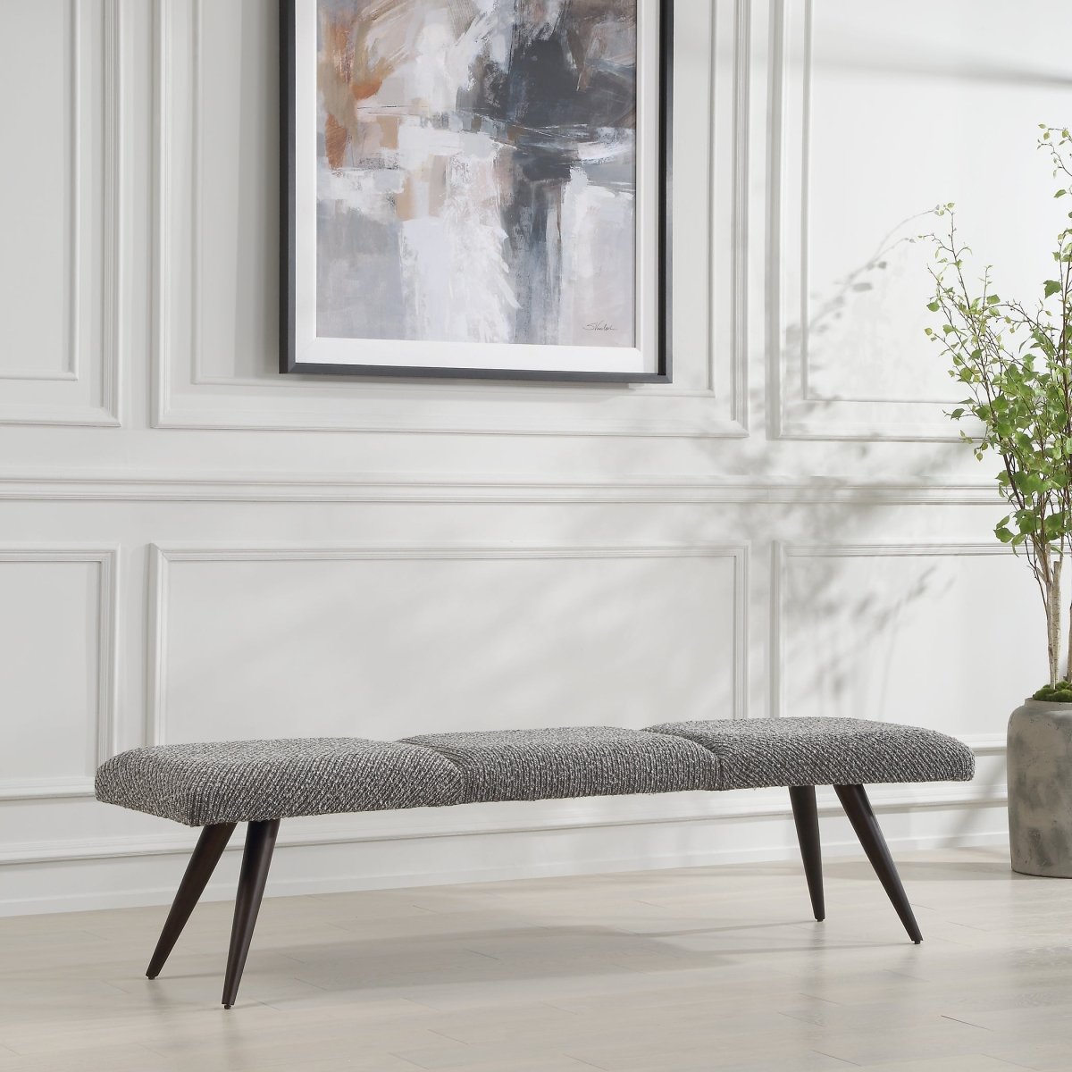 Bowtie Charcoal Fabric Bench - Uttermost - Benches by Modest Hut