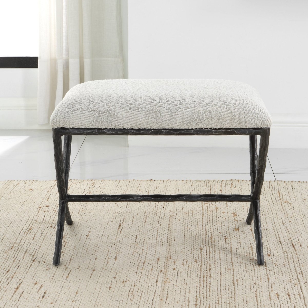 Brisby Gray Fabric Small Bench - Uttermost - Benches by Modest Hut