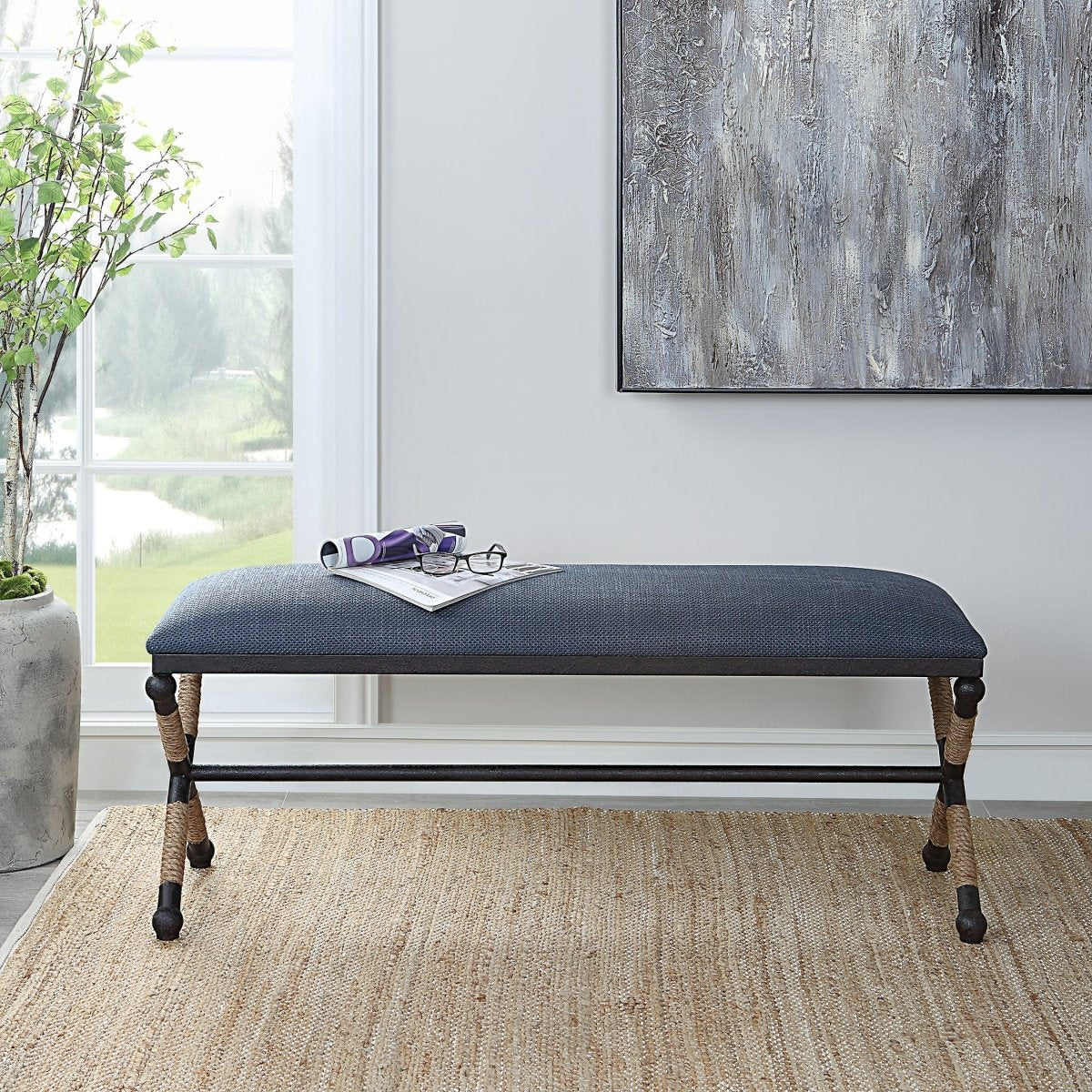 Firth Rustic Navy Bench - Uttermost - Benches by Modest Hut