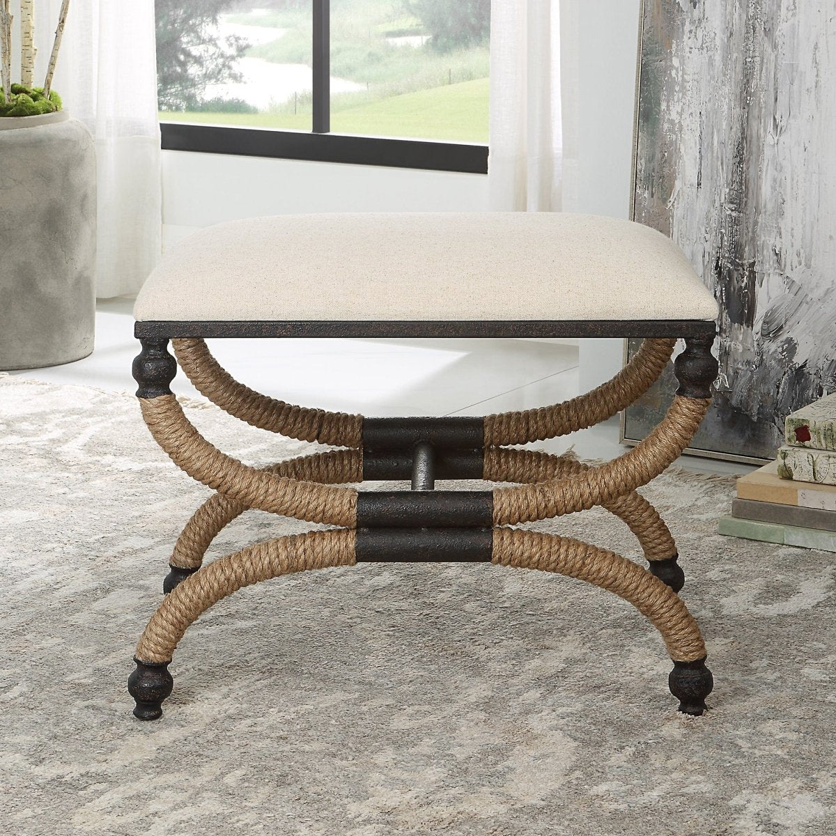 Icaria Upholstered Small Bench - Uttermost - Benches by Modest Hut