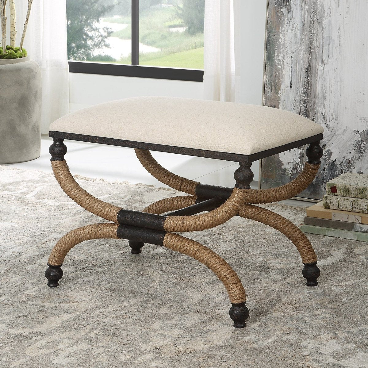 Icaria Upholstered Small Bench - Uttermost - Benches by Modest Hut