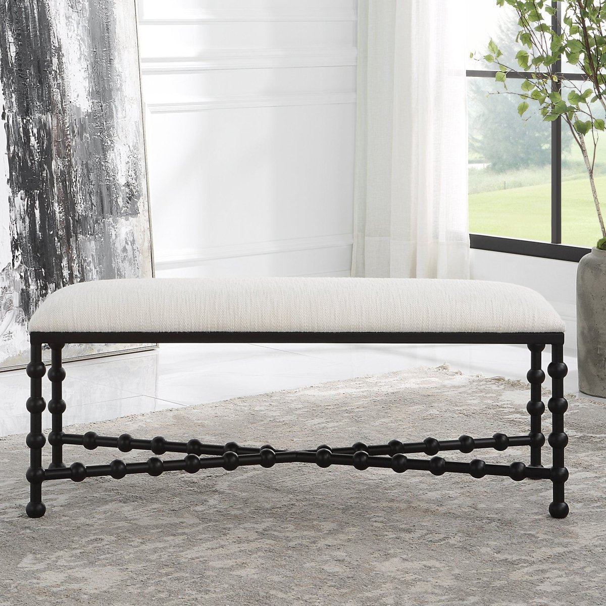 Iron Drops Cushioned Bench - Uttermost - Benches by Modest Hut