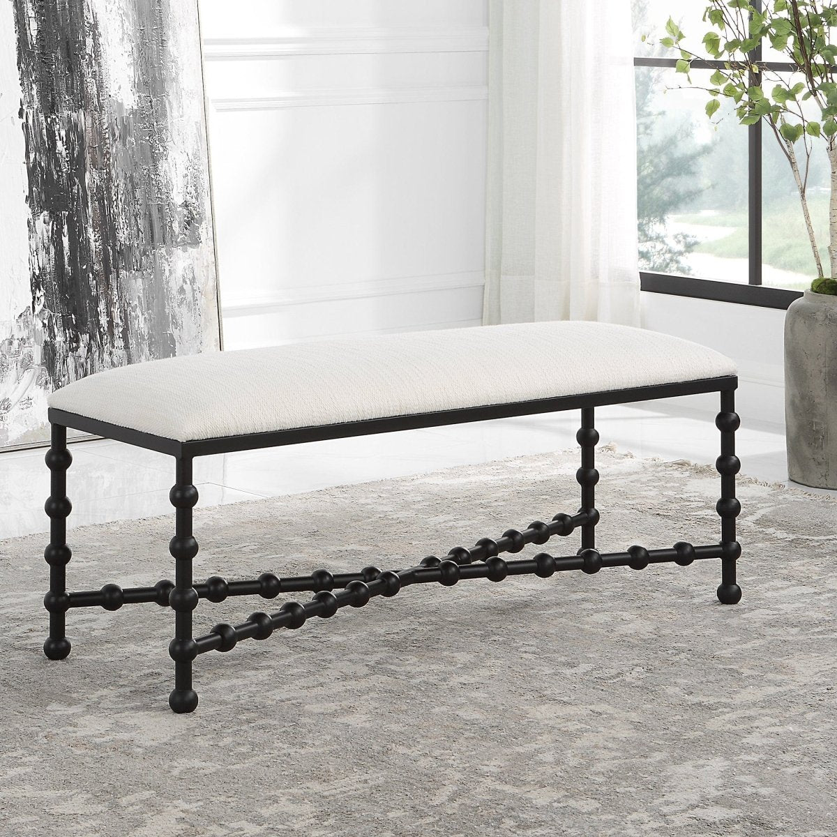 Iron Drops Cushioned Bench - Uttermost - Benches by Modest Hut