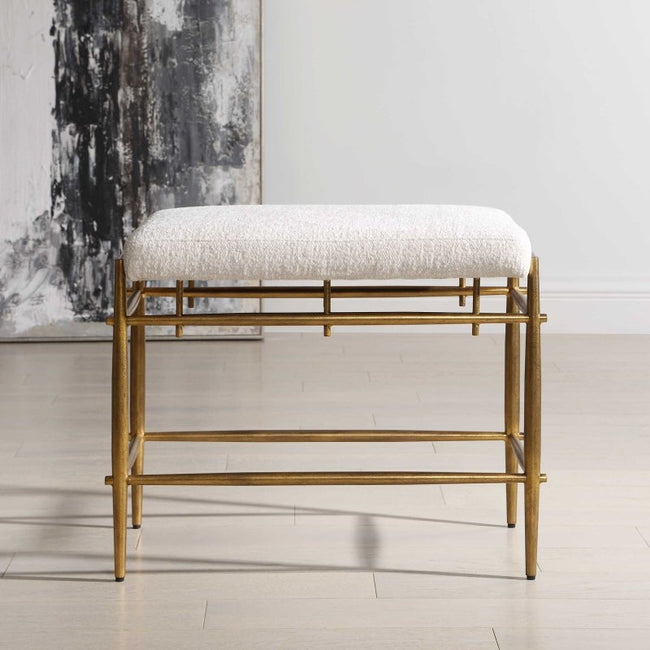 Karleen Plush White Small Brass Bench - Benches