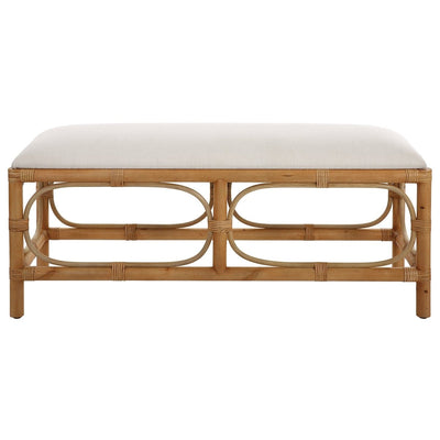 Laguna White Fabric Rattan Bench - Uttermost - Benches by Modest Hut