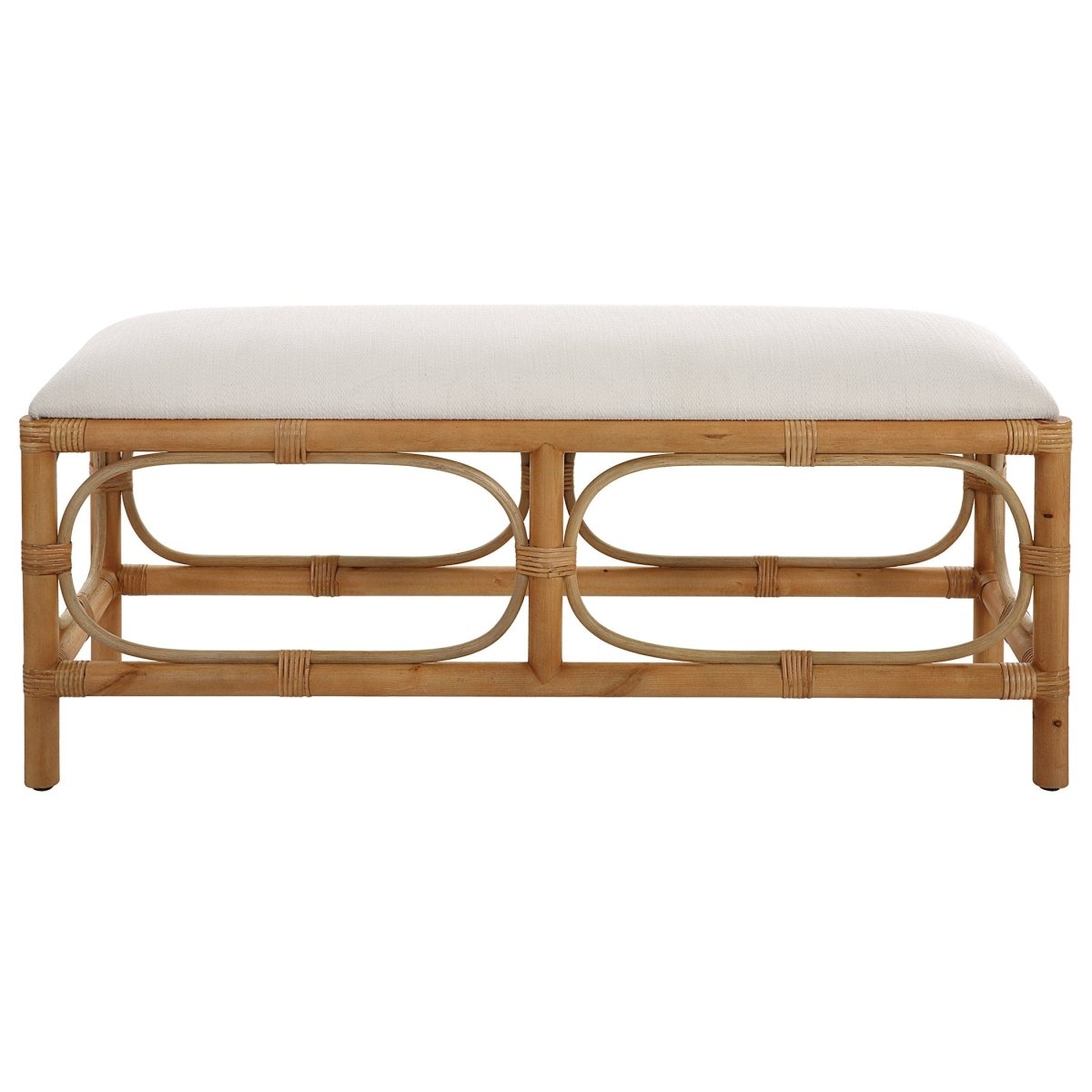 Laguna White Fabric Rattan Bench - Uttermost - Benches by Modest Hut