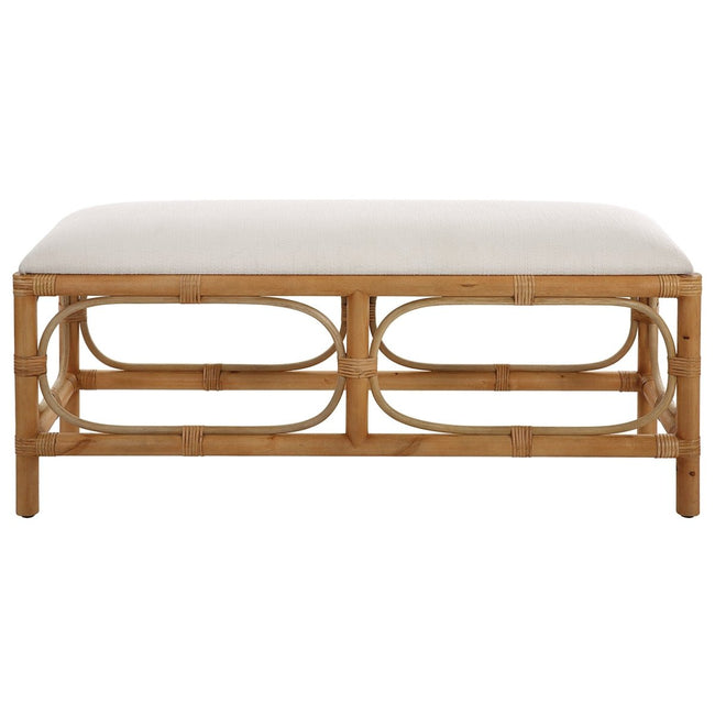 Laguna White Fabric Rattan Bench - Uttermost - Benches by Modest Hut