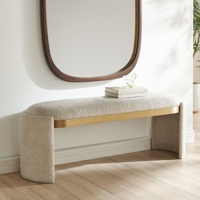 Alternate angle of the Serena Bone Boucle Bench by Uttermost
