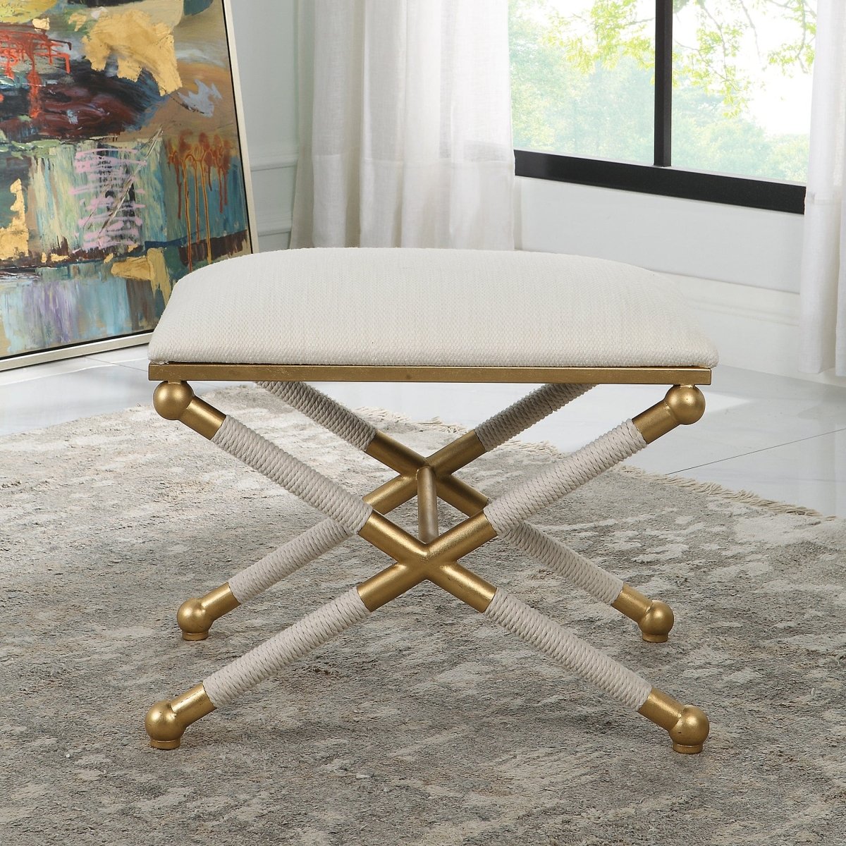 Socialite White Small Bench - Uttermost - Benches by Modest Hut