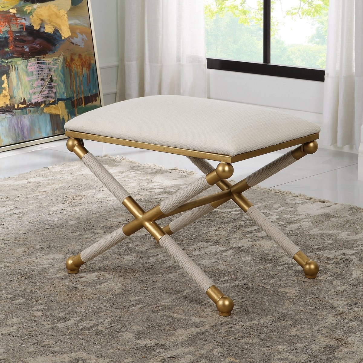 Socialite White Small Bench - Uttermost - Benches by Modest Hut