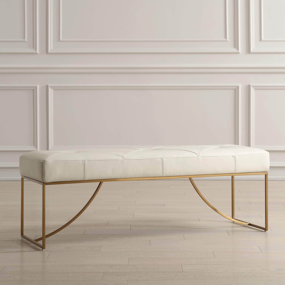 Swale Ivory Leather Bench - Uttermost - Benches by Modest Hut