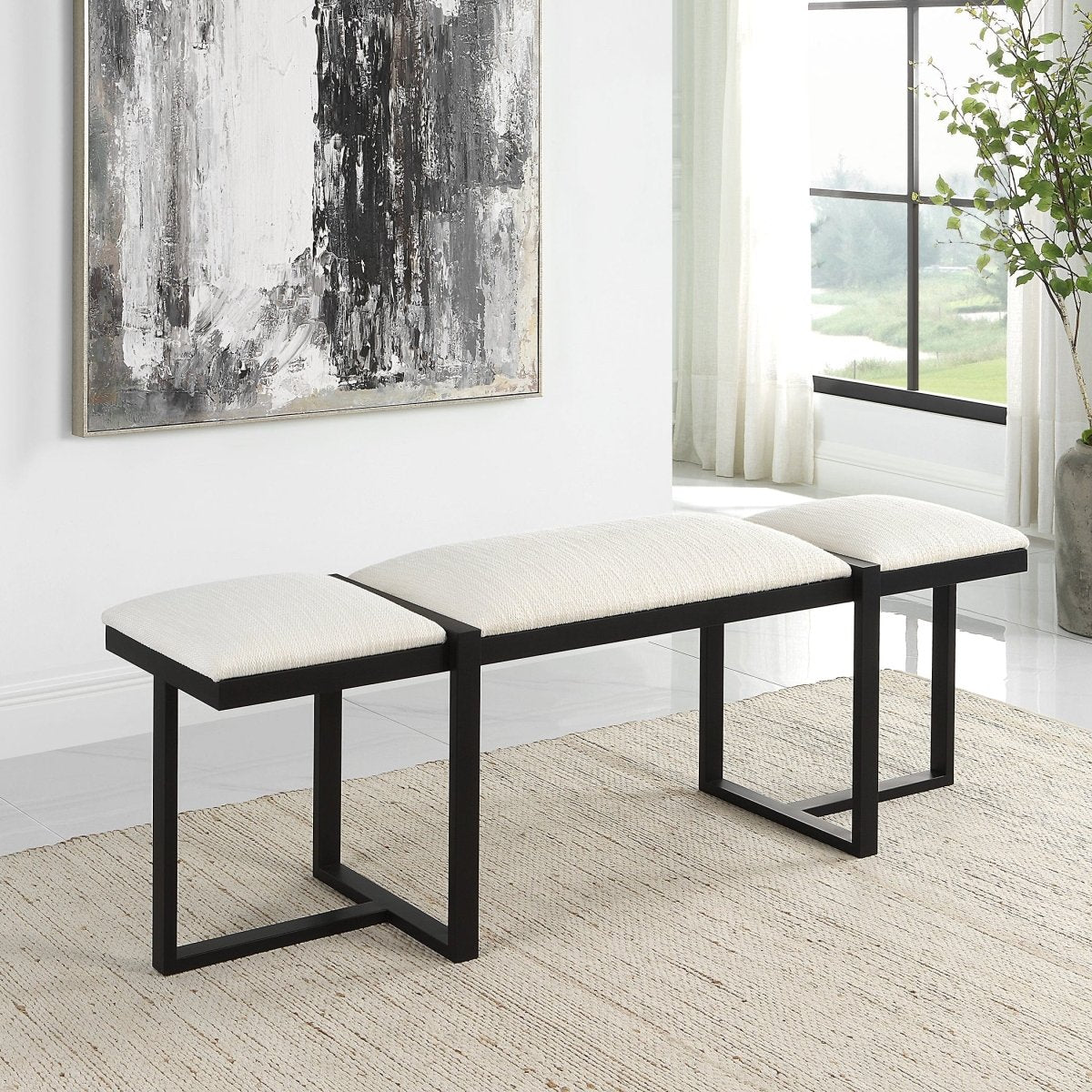 Triple Cloud Modern Upholstered Bench - Uttermost - Benches by Modest Hut