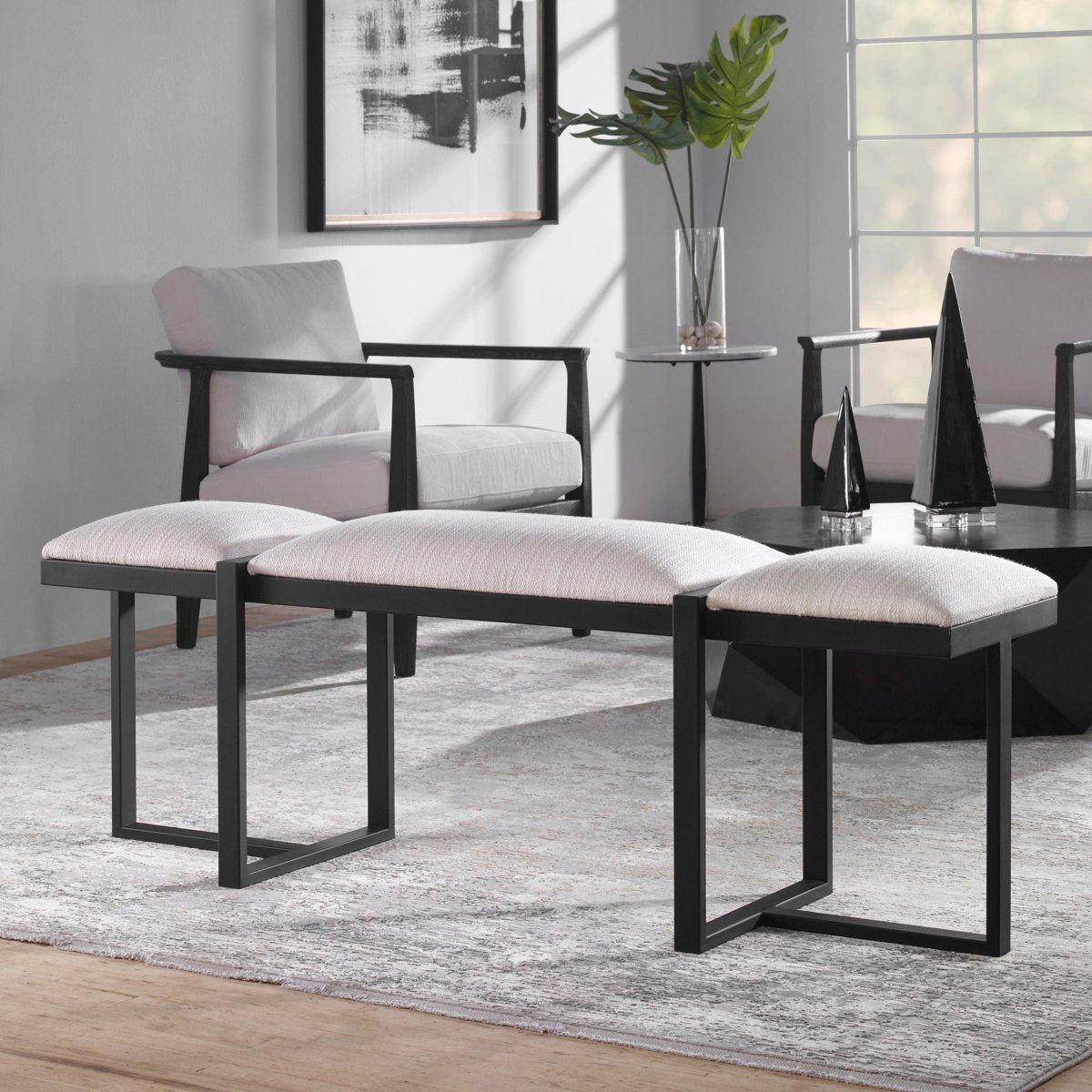 Triple Cloud Modern Upholstered Bench - Uttermost - Benches by Modest Hut