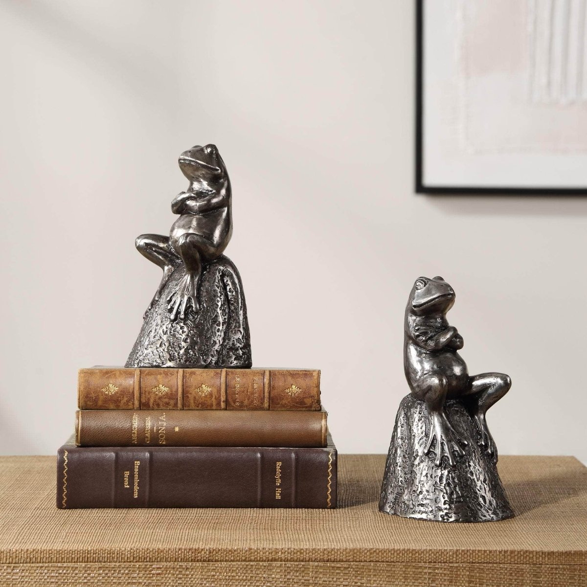 Daydreaming Frogs Aged Silver Bookends, S/2 - Uttermost - Bookends by Modest Hut