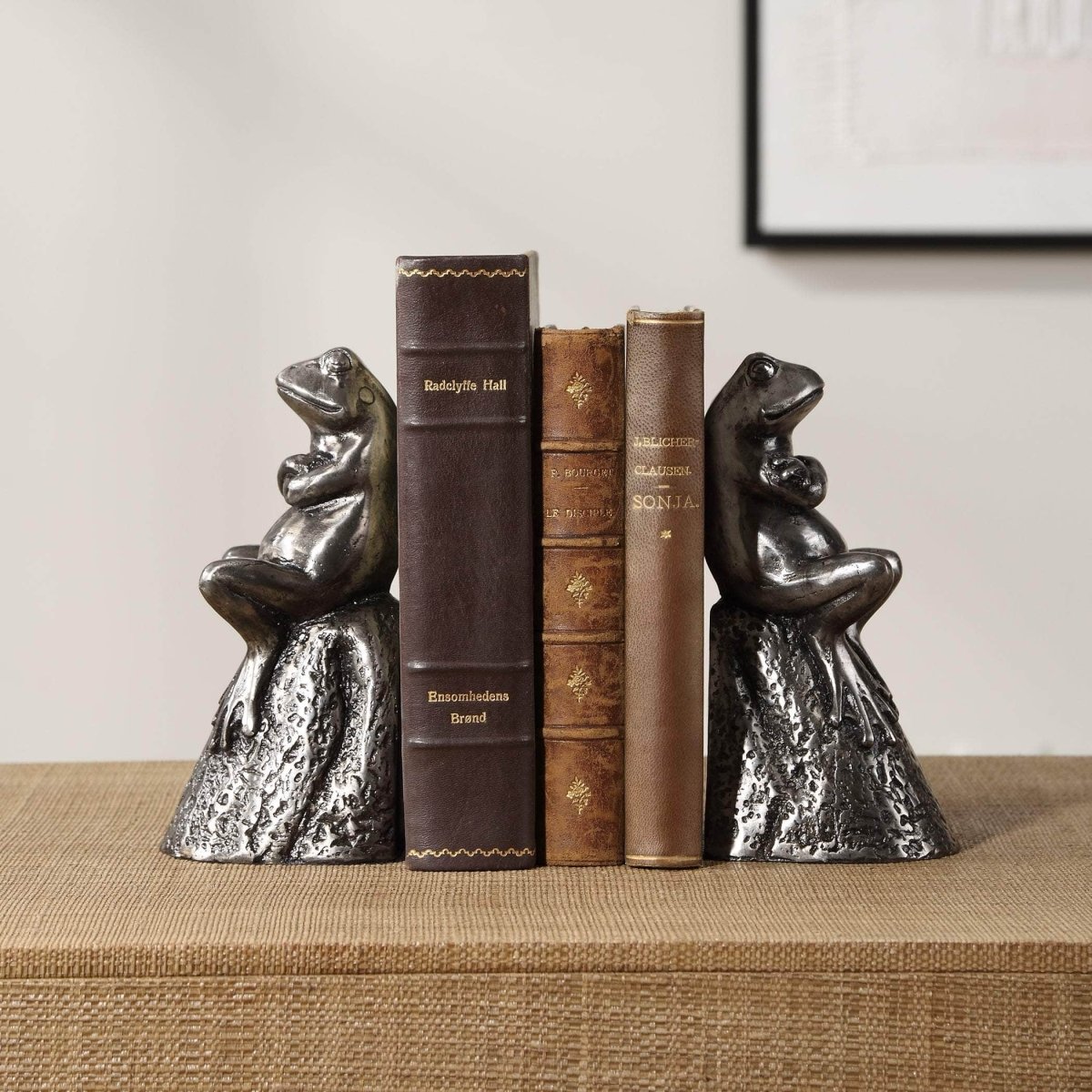 Daydreaming Frogs Aged Silver Bookends, S/2 - Uttermost - Bookends by Modest Hut