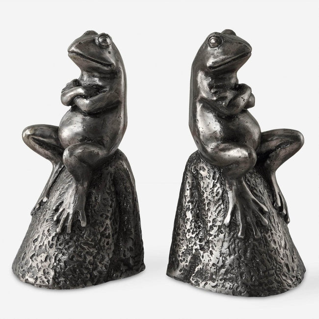 Daydreaming Frogs Aged Silver Bookends, S/2 - Uttermost - Bookends by Modest Hut