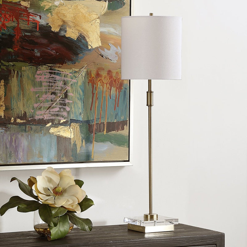 Antique Brass Metal Buffet Lamp with Crystal Base - Uttermost - Buffet Lamps by Modest Hut