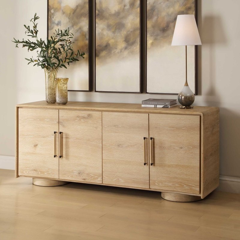 Evanston 4 Door Natural Oak Cabinet - Storage